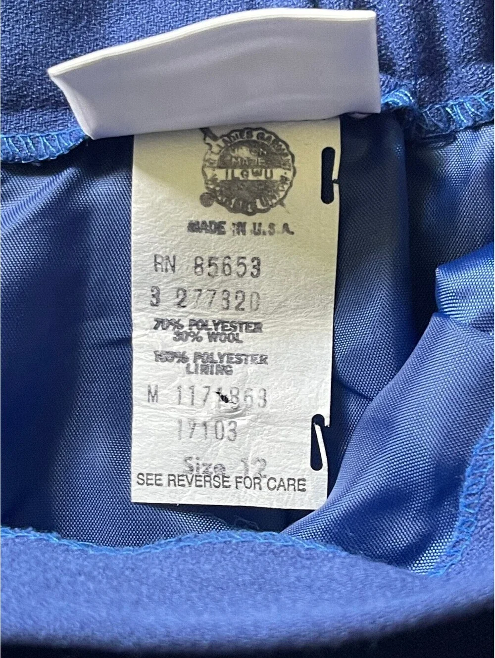 Koret Blue Skirt Suit Set Size 12 Skirt/14 Blazer Polyester Wool Blend 1970s